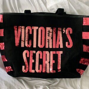 NEW Victoria's Secret Black & Pink Sequins Tote Bag Limited Edition NWT